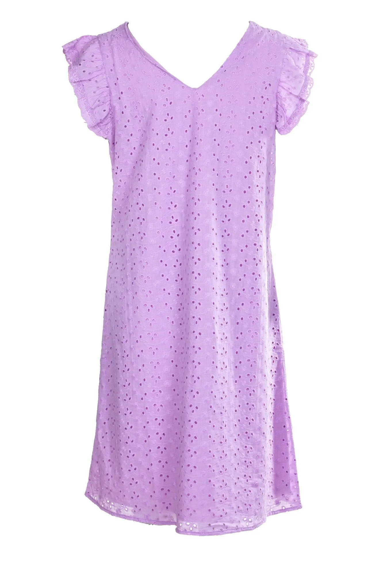 100% Cotton Broderie Anglaise Dress | LILAC | 8594A1