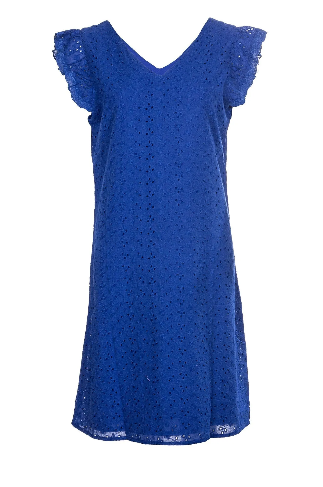100% Cotton Broderie Anglaise Dress | MED BLUE | 8594A1