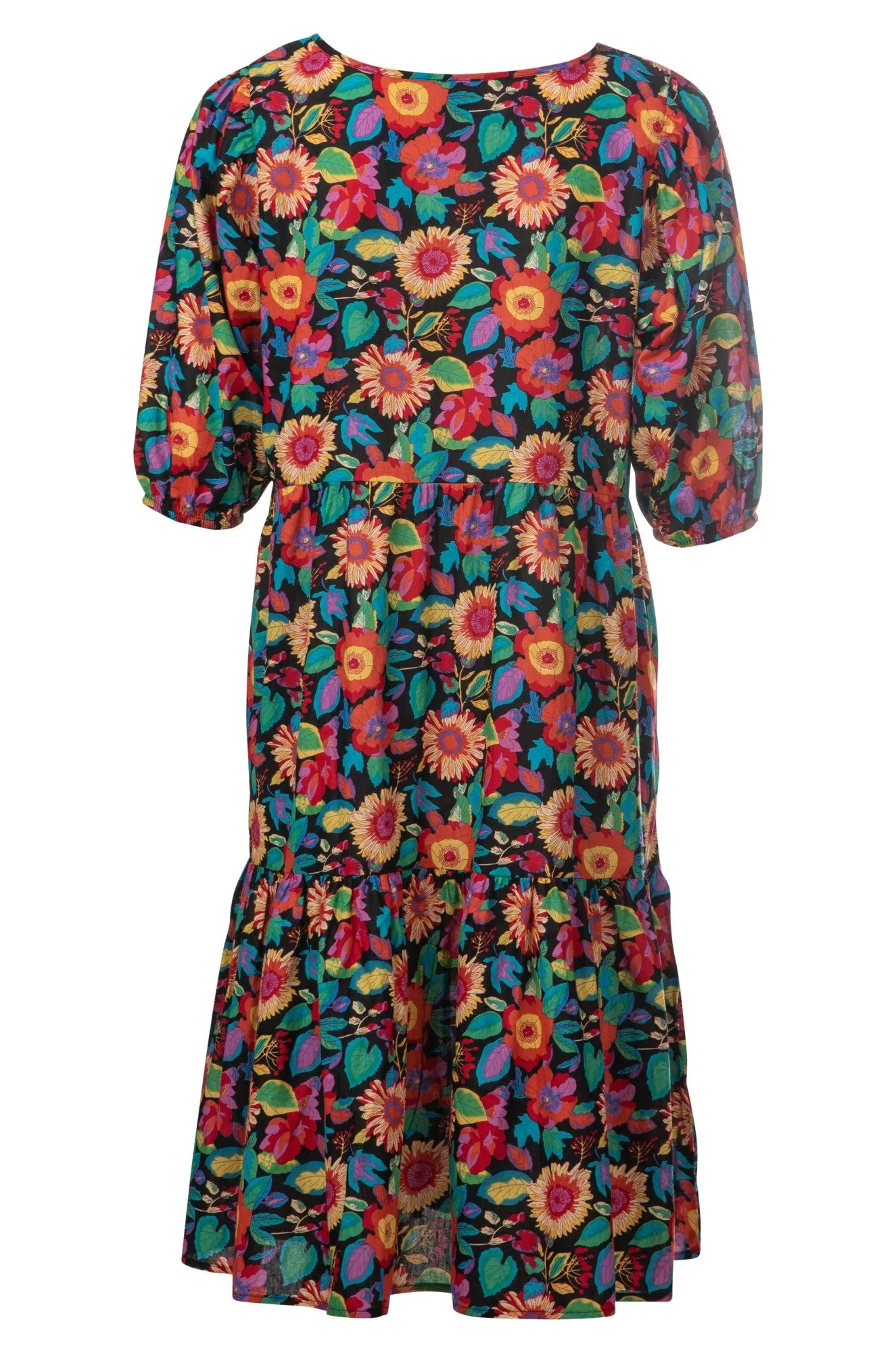 100% Cotton Dress | Black Red Flower | 6524A1
