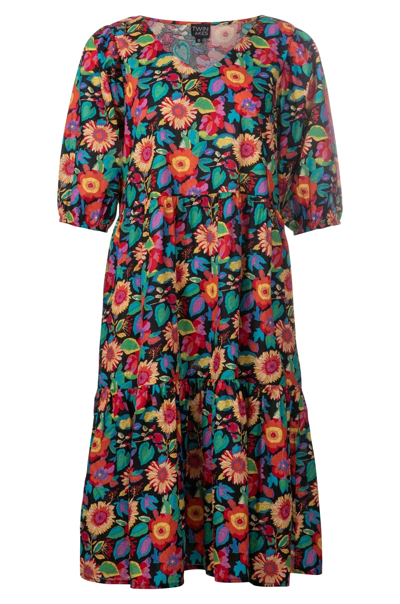 100% Cotton Dress | Black Red Flower | 6524A1