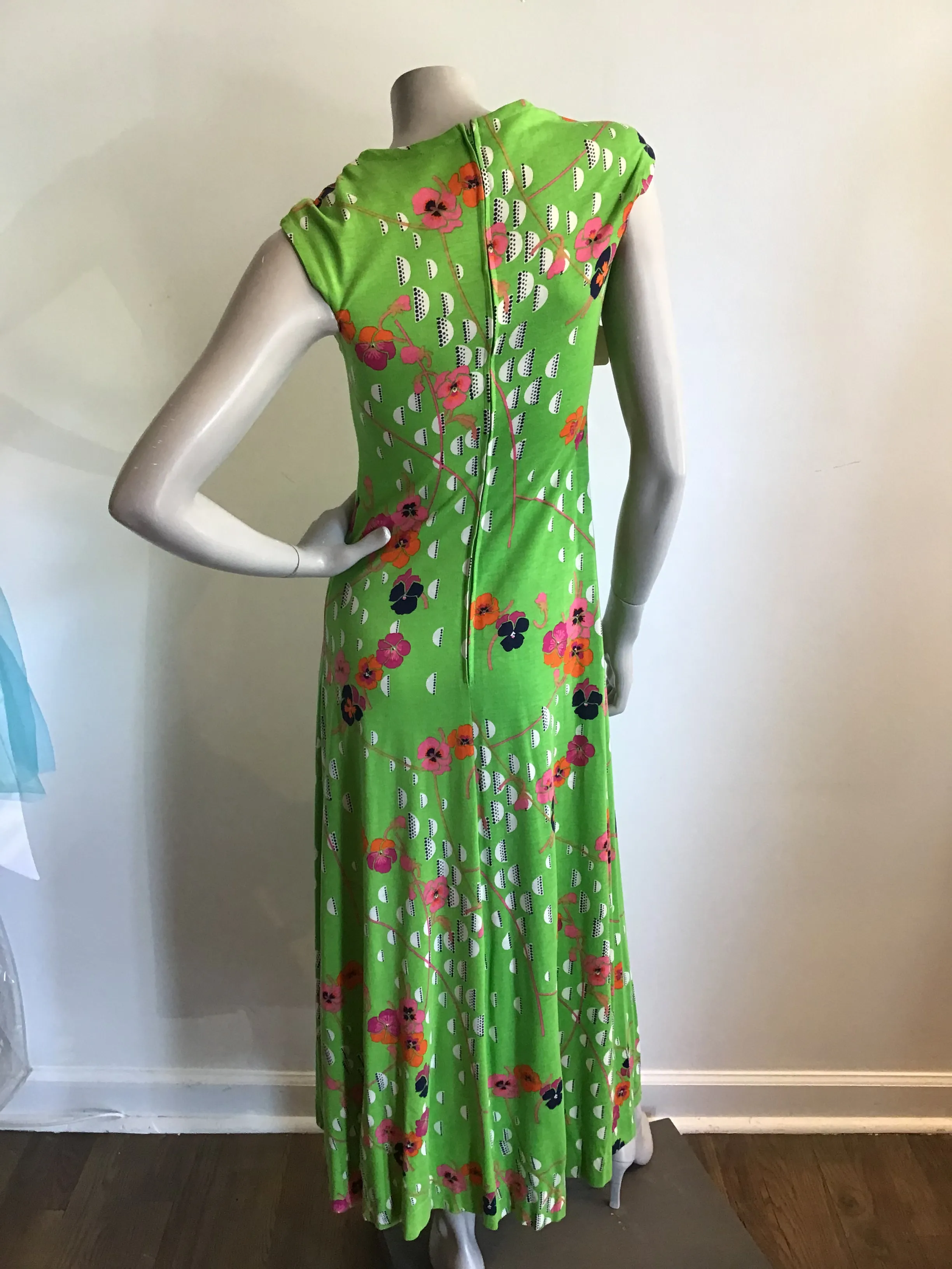 1970's Gloria Sachs Printed Maxi Dress