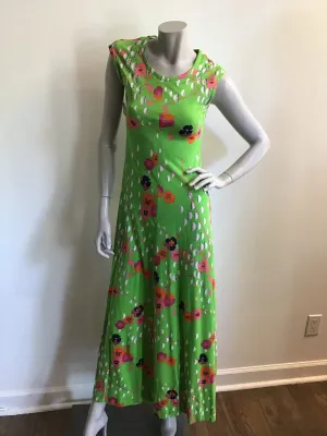 1970's Gloria Sachs Printed Maxi Dress