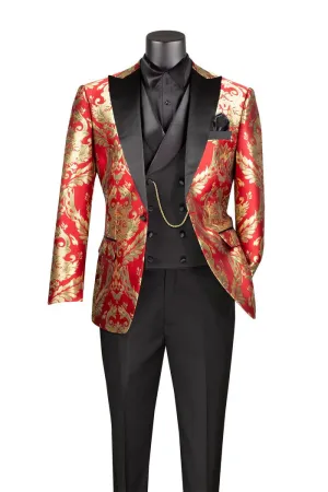 (40L, 48R) Modern Fit 3 Piece Red Gold Suit