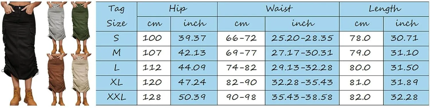 Apparel Short Women's Casual High Waist Cargo Skirt Denim Skirt Comfy Stretch Long Skirt A line A Line Swing Midi