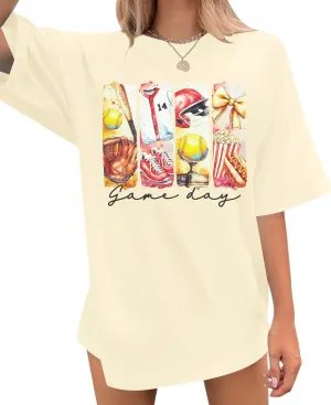 Baseball Mom T-Shirt Women Letter Print Funny Baseball Graphic Tees Tops Short Sleeve Casual Tee