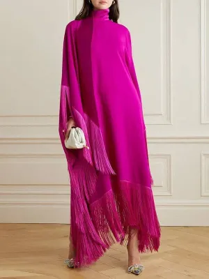 Batwing Sleeves Loose Tasseled High Neck Evening Dress