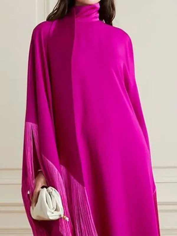 Batwing Sleeves Loose Tasseled High Neck Evening Dress