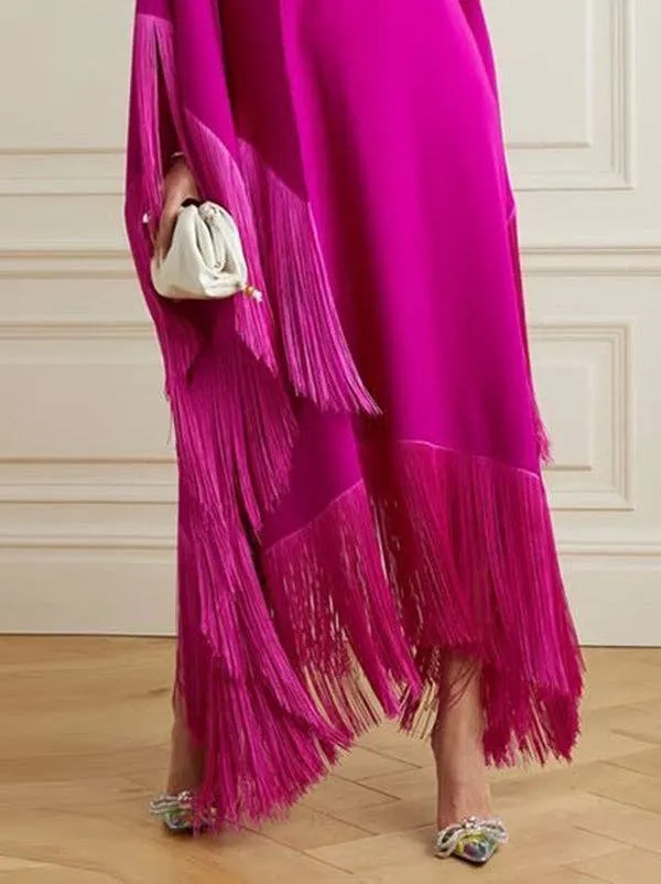 Batwing Sleeves Loose Tasseled High Neck Evening Dress