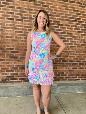 Beachtime Flower Power Ruffle Trim Dress