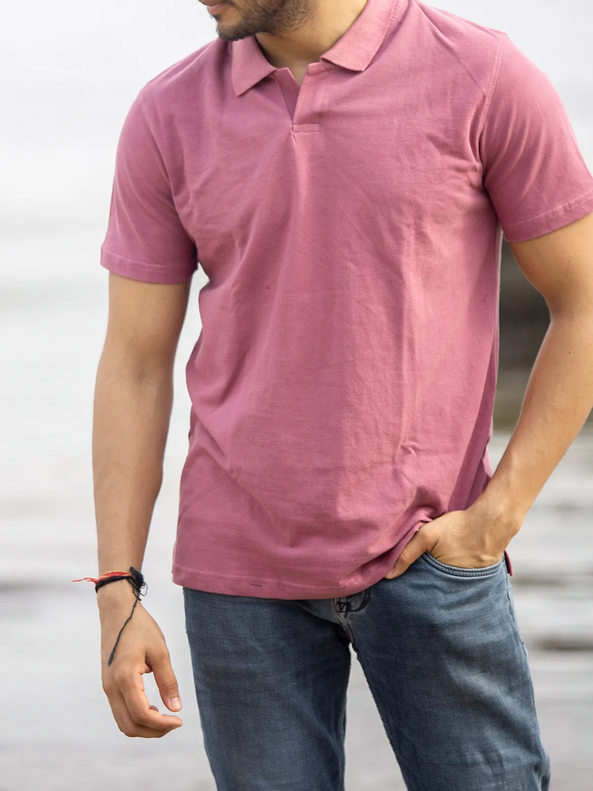 Beet Rose Polo Neck T-Shirt Red