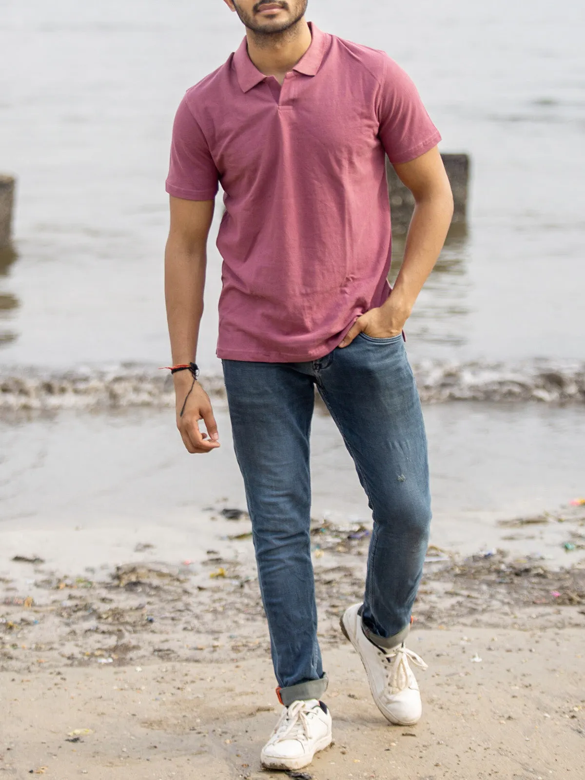 Beet Rose Polo Neck T-Shirt Red