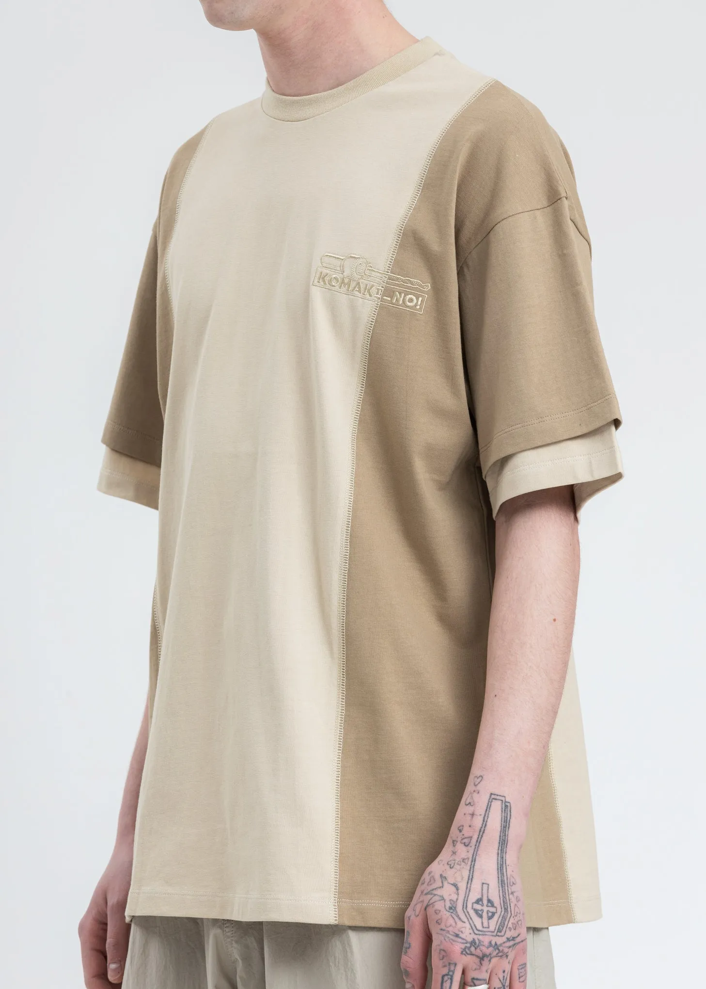 Beige Twist Drill Sliced T-shirt