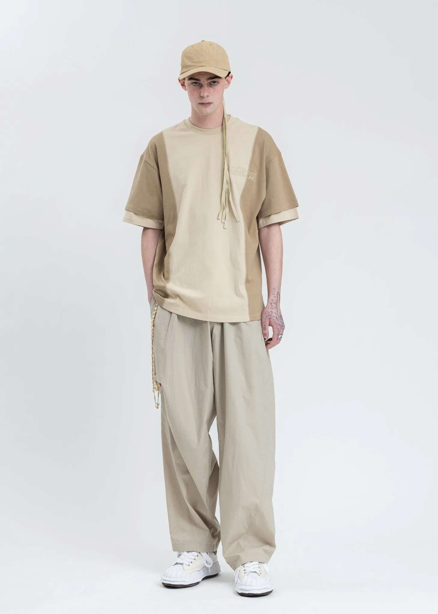 Beige Twist Drill Sliced T-shirt