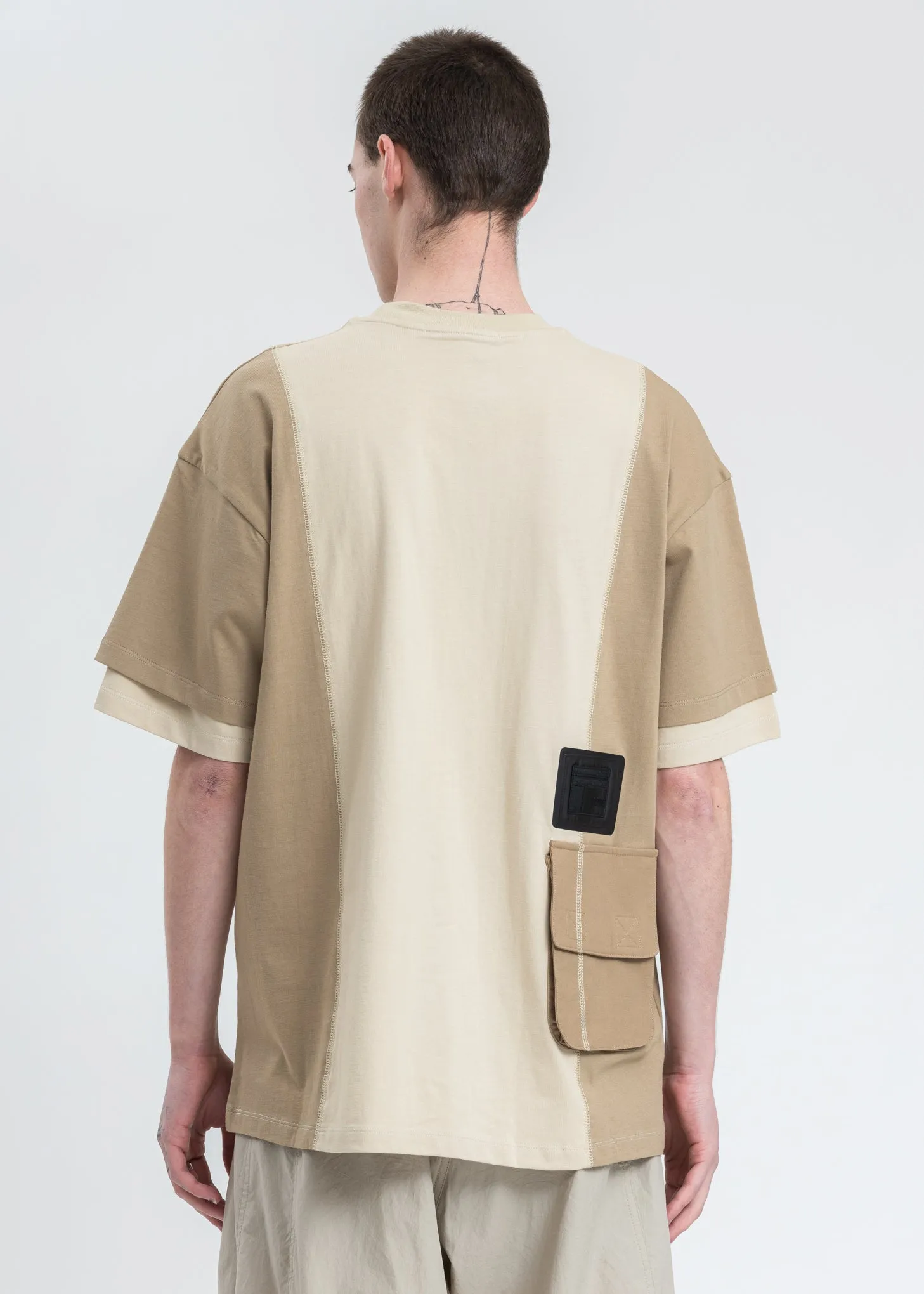 Beige Twist Drill Sliced T-shirt