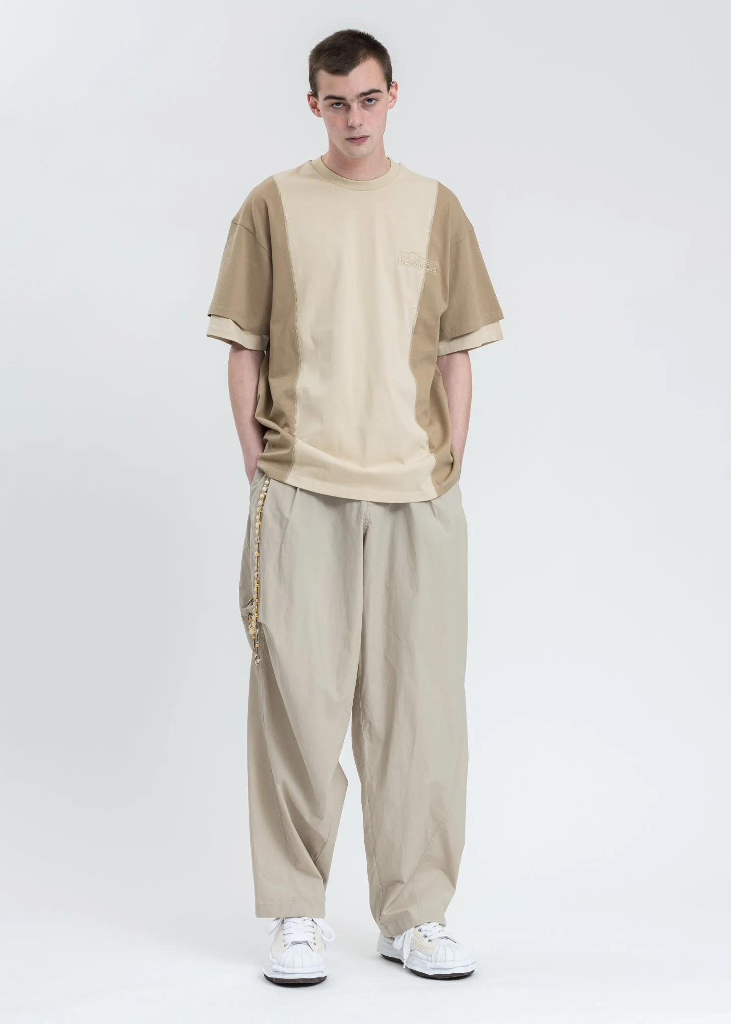 Beige Twist Drill Sliced T-shirt
