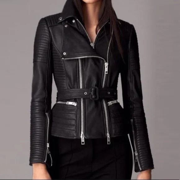 Black Moto Stylish lamb Leather Jacket | Women Leather Jacket by The Jacket Seller