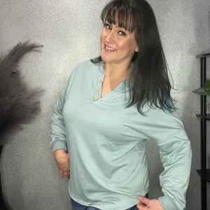 Button V-Neck Relaxed Top