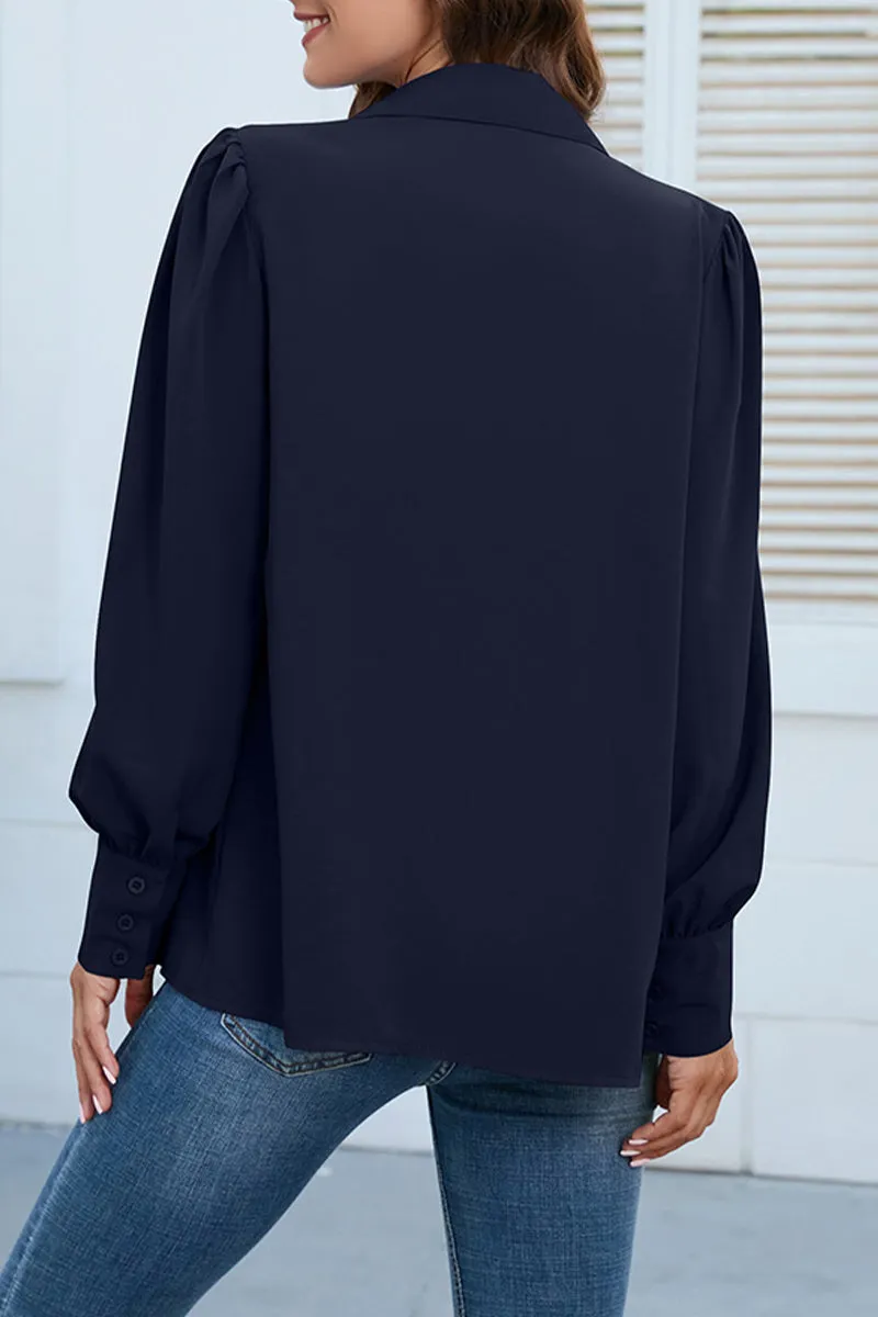 Casual Solid Buttons Shirt Collar Tops