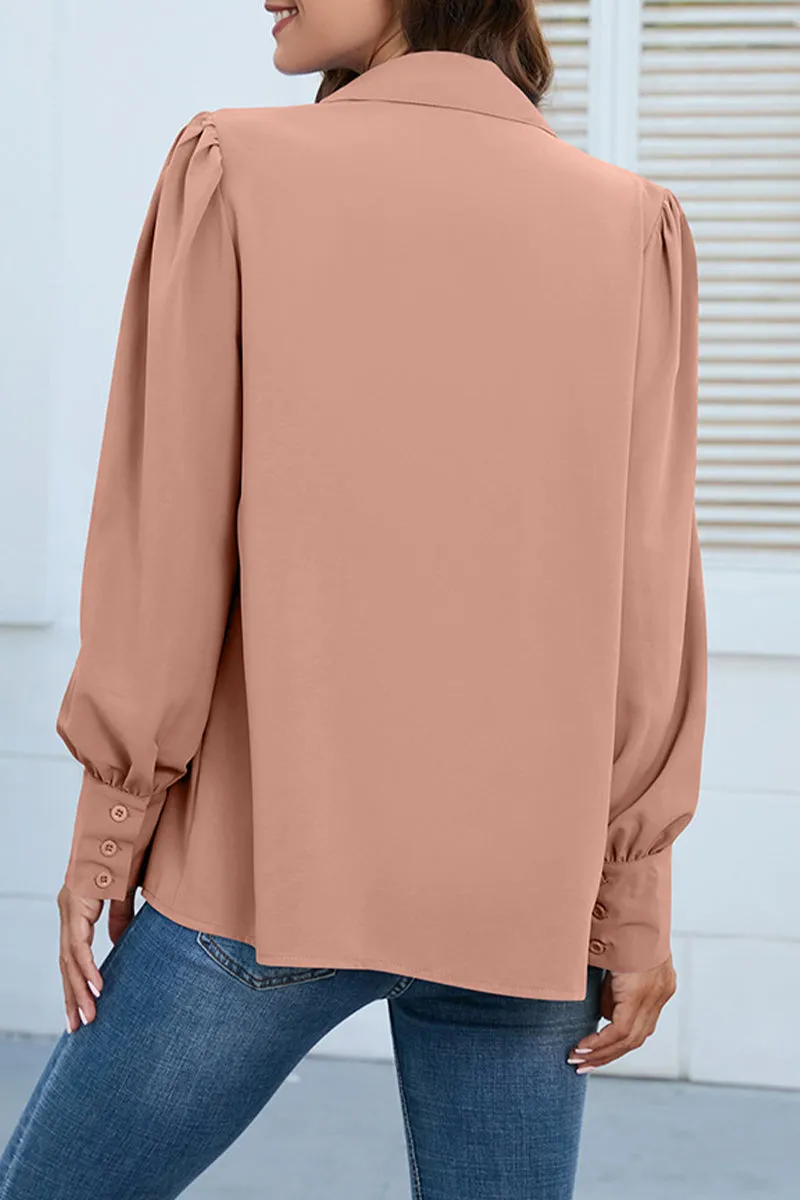 Casual Solid Buttons Shirt Collar Tops