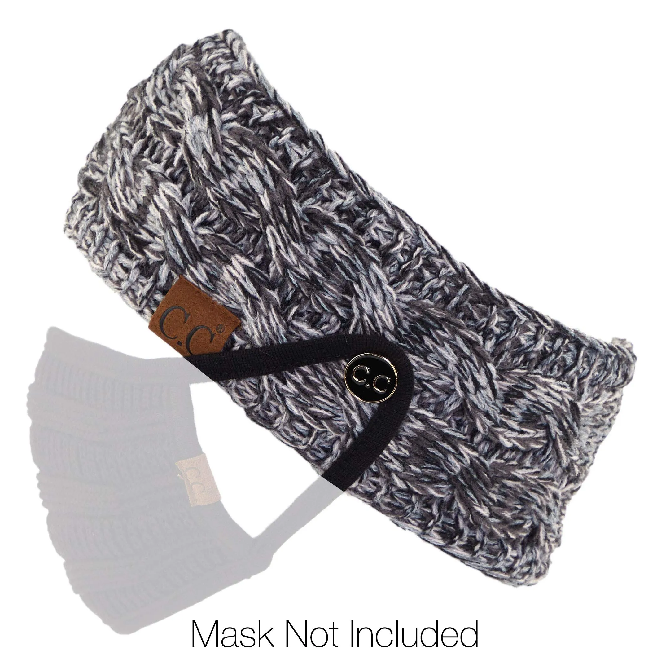 C.C Winter Fuzzy Fleece Lined Thick Knitted Headband Headwrap Epoxy Button for Face Masks (BHW-1) (A Button Grey Multi (#31))