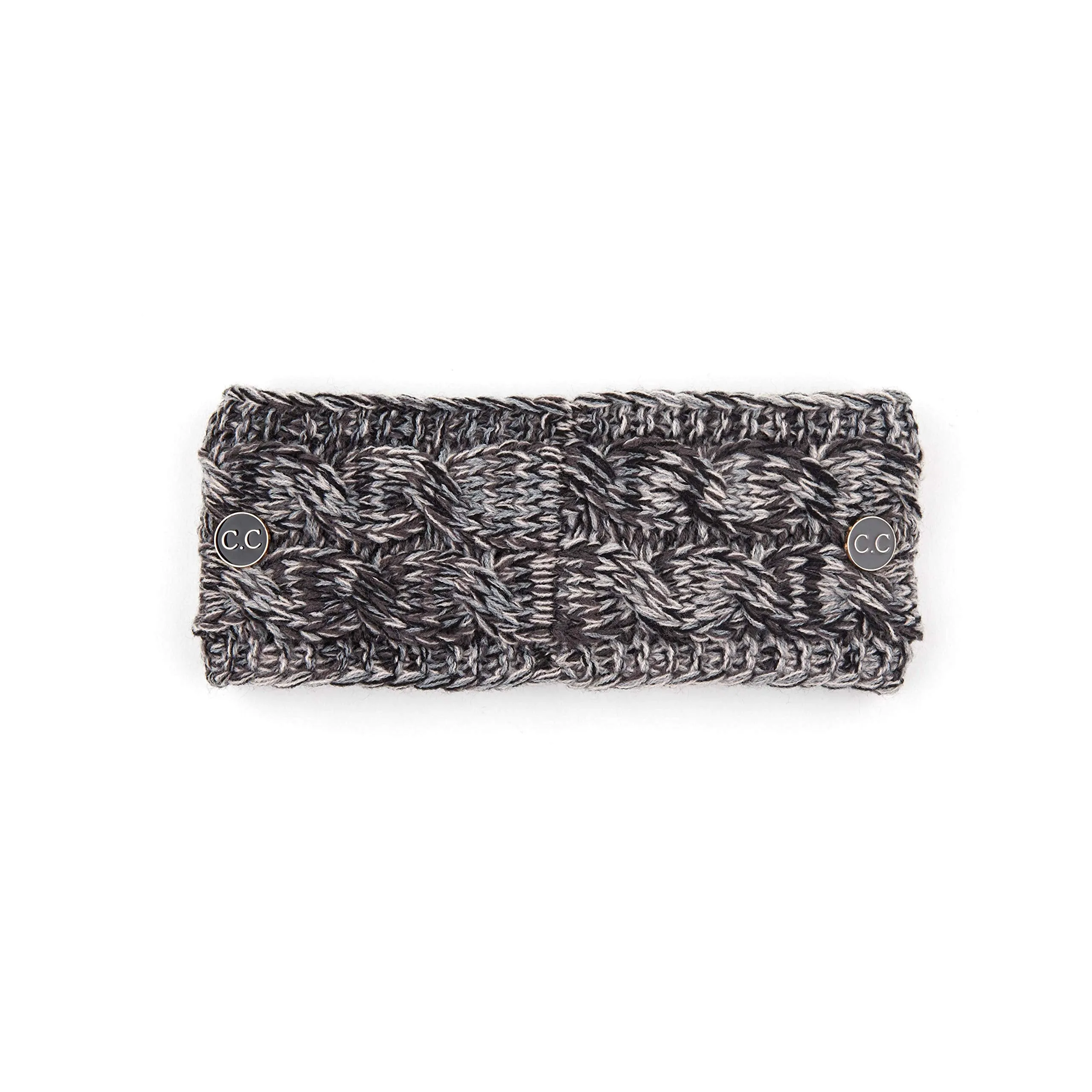 C.C Winter Fuzzy Fleece Lined Thick Knitted Headband Headwrap Epoxy Button for Face Masks (BHW-1) (A Button Grey Multi (#31))