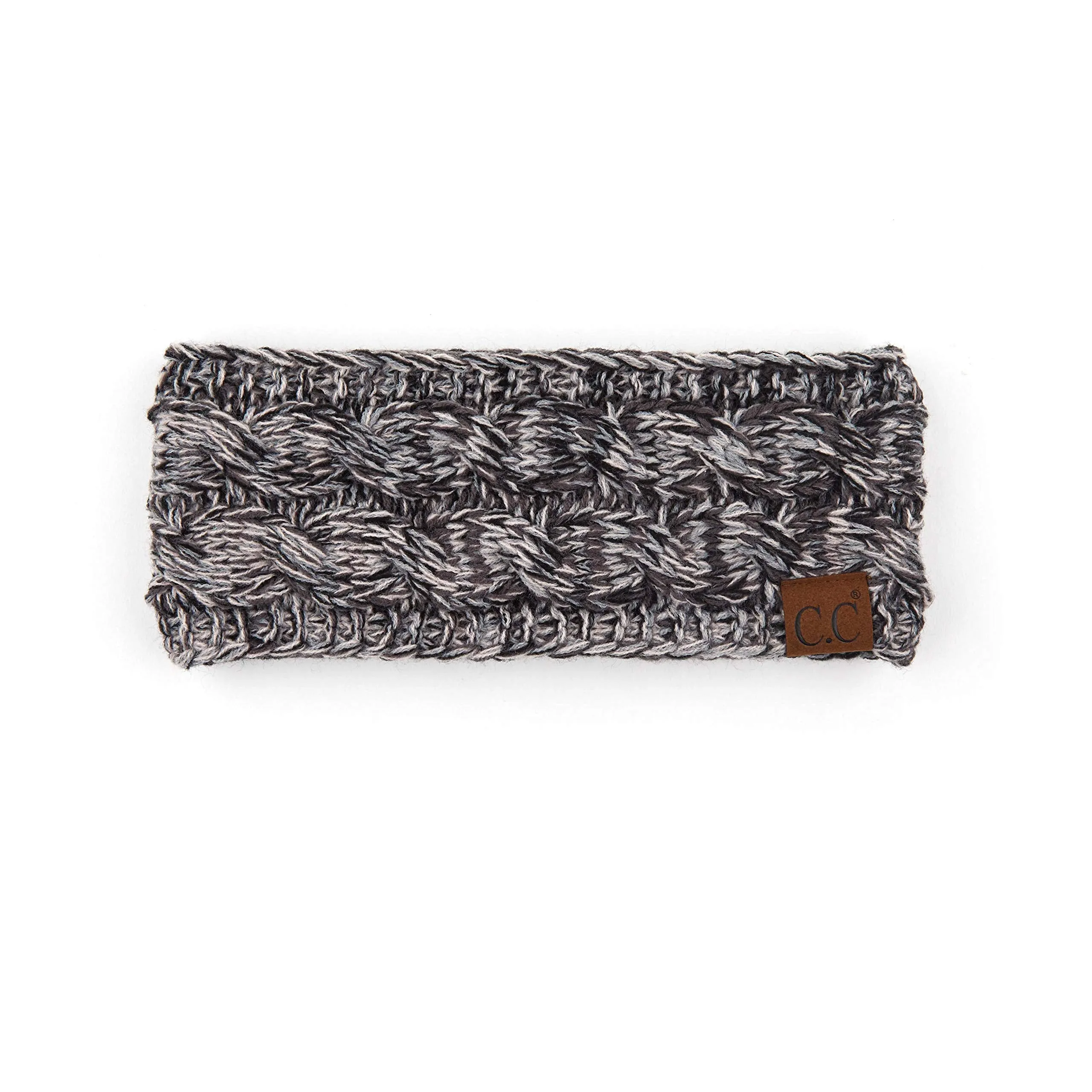 C.C Winter Fuzzy Fleece Lined Thick Knitted Headband Headwrap Epoxy Button for Face Masks (BHW-1) (A Button Grey Multi (#31))