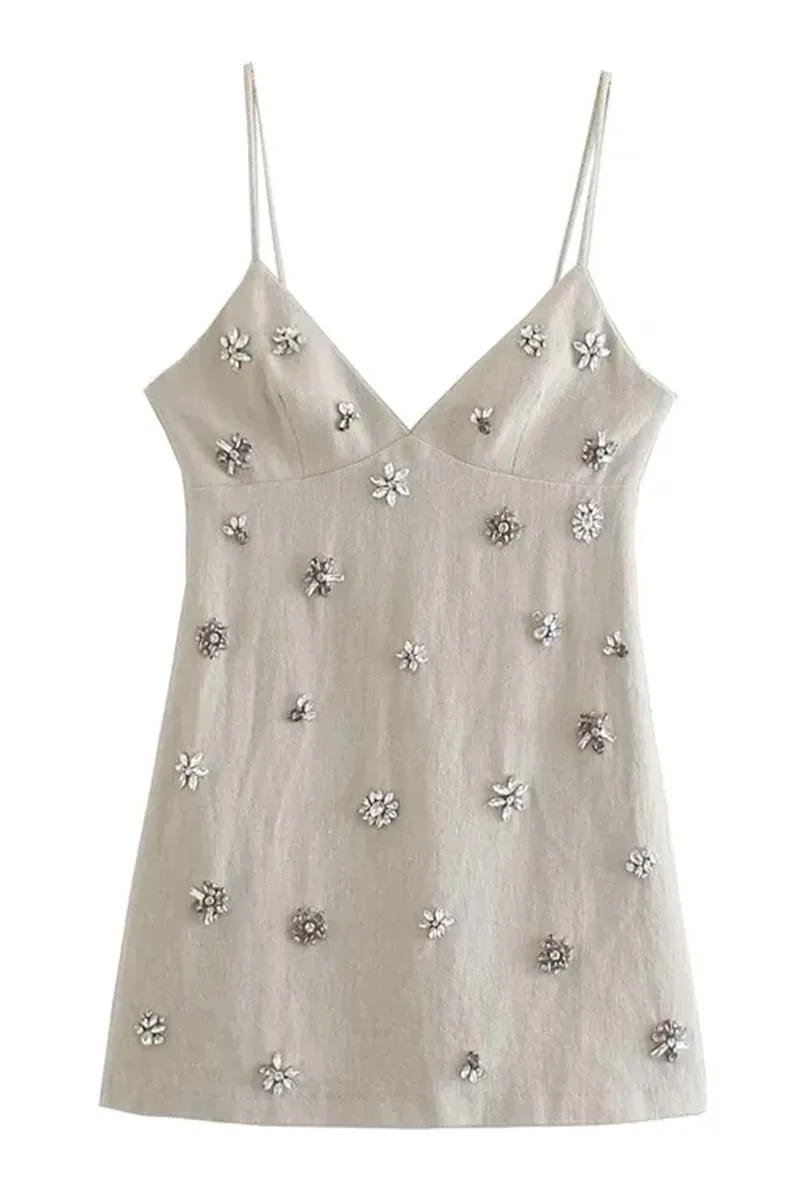 Charming Instinct Rhinestone Trendy Trim Mini Dress