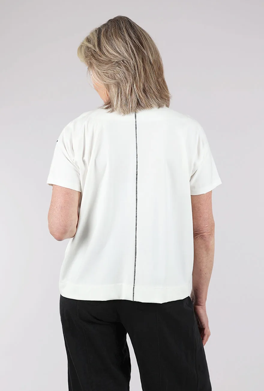 Contrast Stitch Pocket Top, Ivory