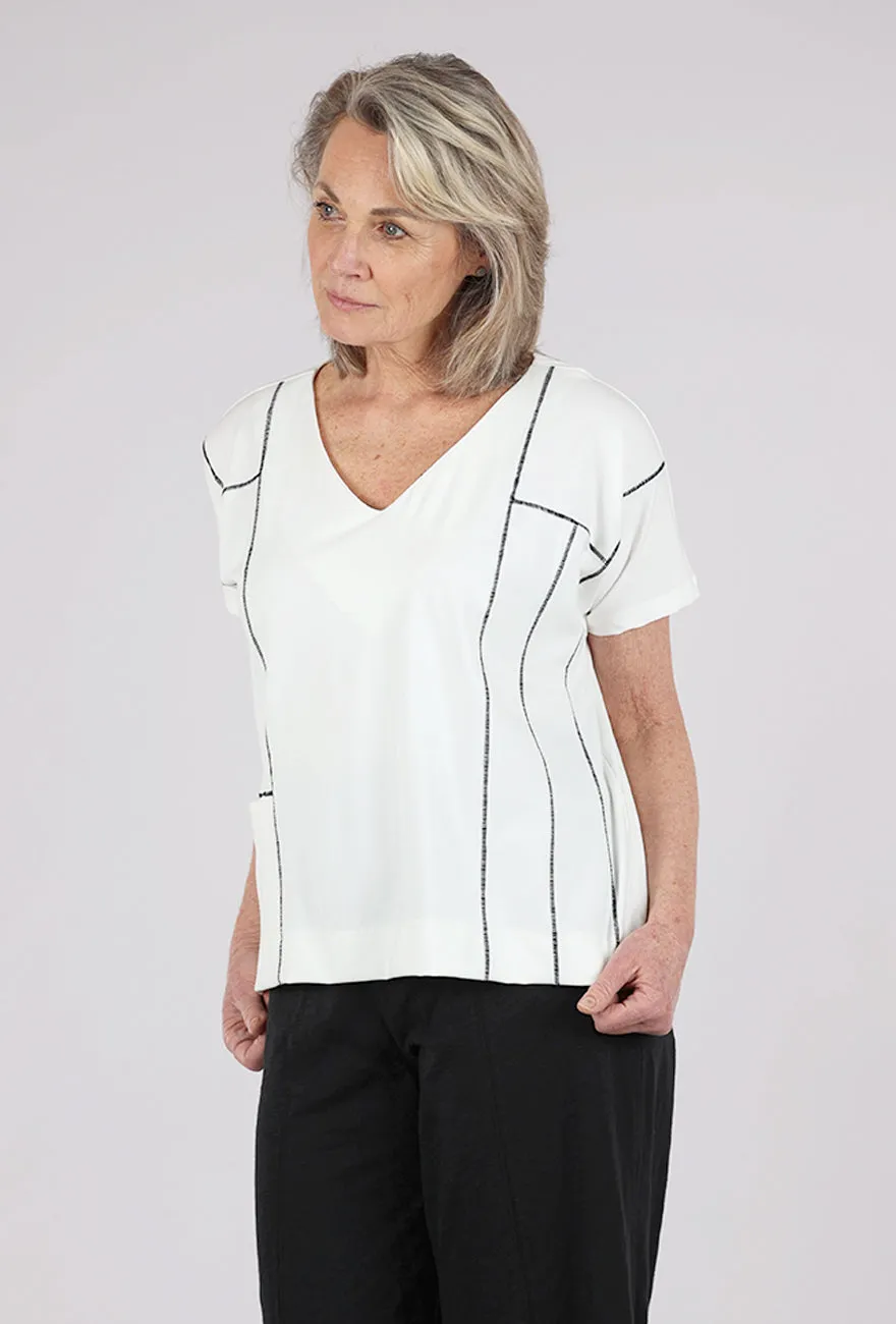 Contrast Stitch Pocket Top, Ivory
