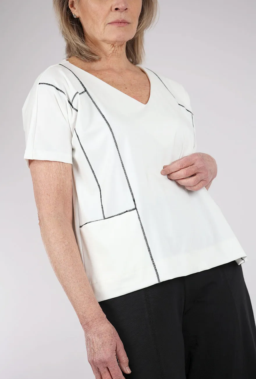 Contrast Stitch Pocket Top, Ivory