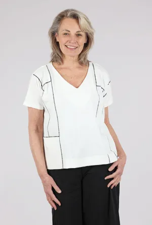 Contrast Stitch Pocket Top, Ivory