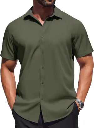 COOFANDY Mens Dress Shirts Button Down Short Sleeve Shirt Summer Shirts Business Casual Wedding Shirt