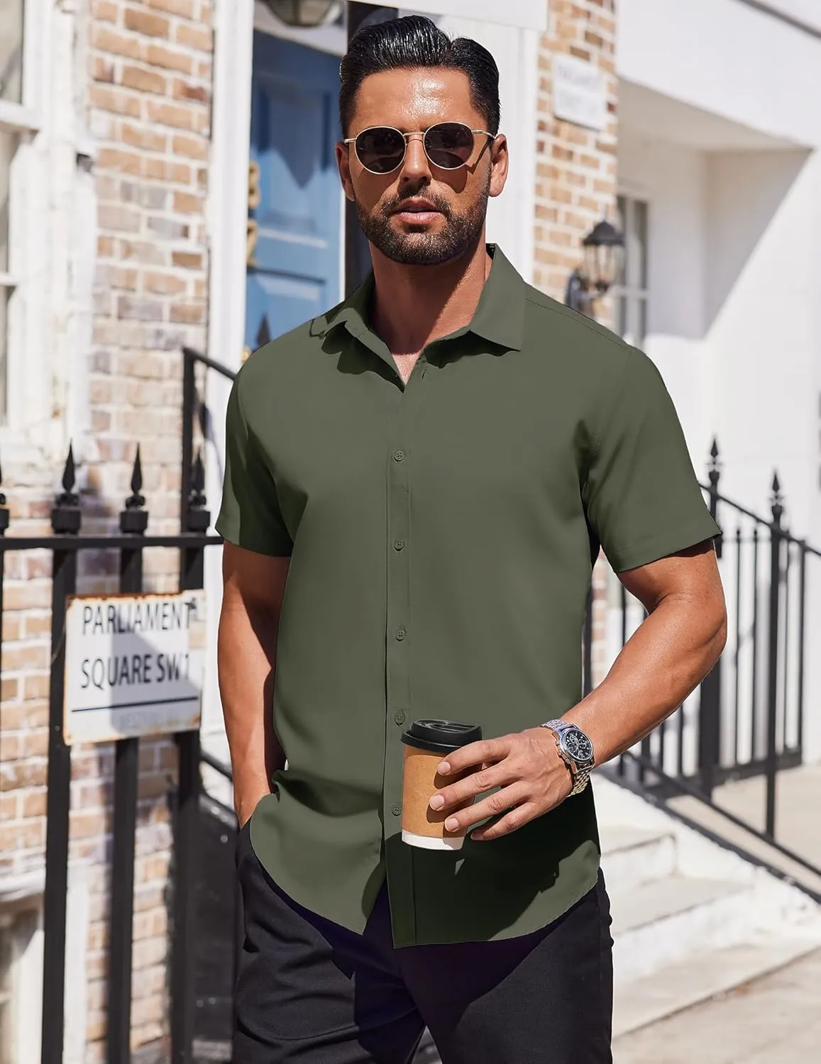 COOFANDY Mens Dress Shirts Button Down Short Sleeve Shirt Summer Shirts Business Casual Wedding Shirt