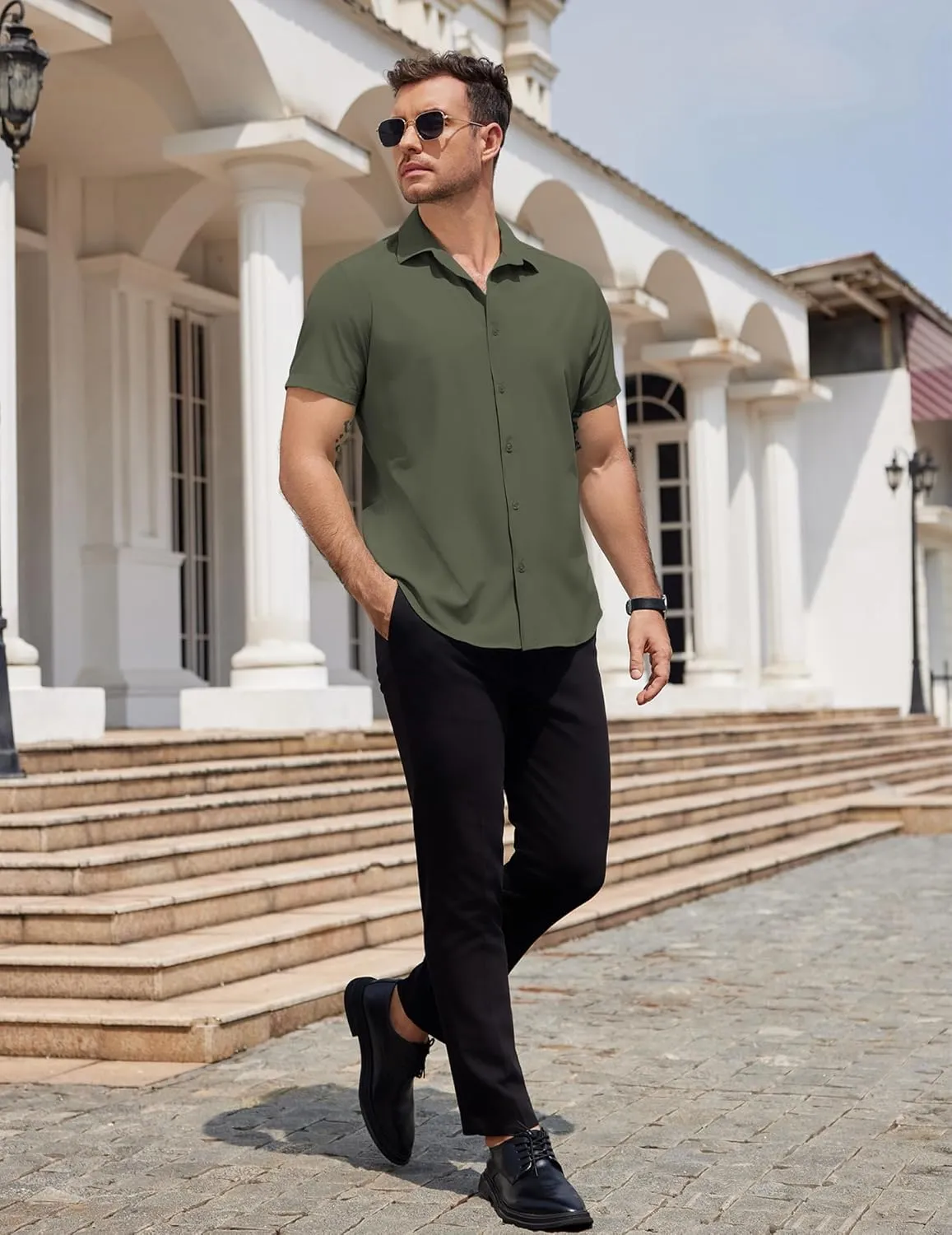 COOFANDY Mens Dress Shirts Button Down Short Sleeve Shirt Summer Shirts Business Casual Wedding Shirt