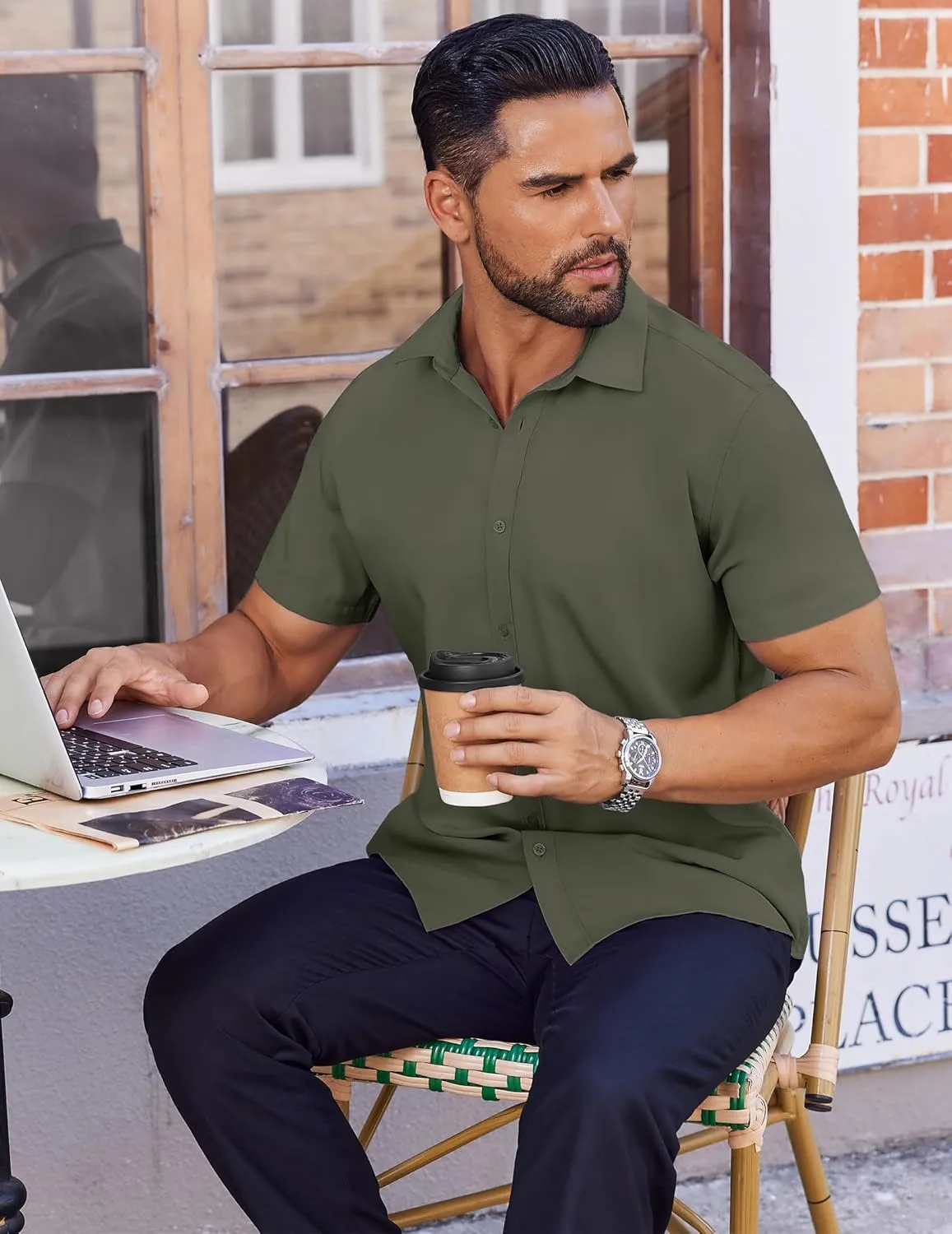COOFANDY Mens Dress Shirts Button Down Short Sleeve Shirt Summer Shirts Business Casual Wedding Shirt