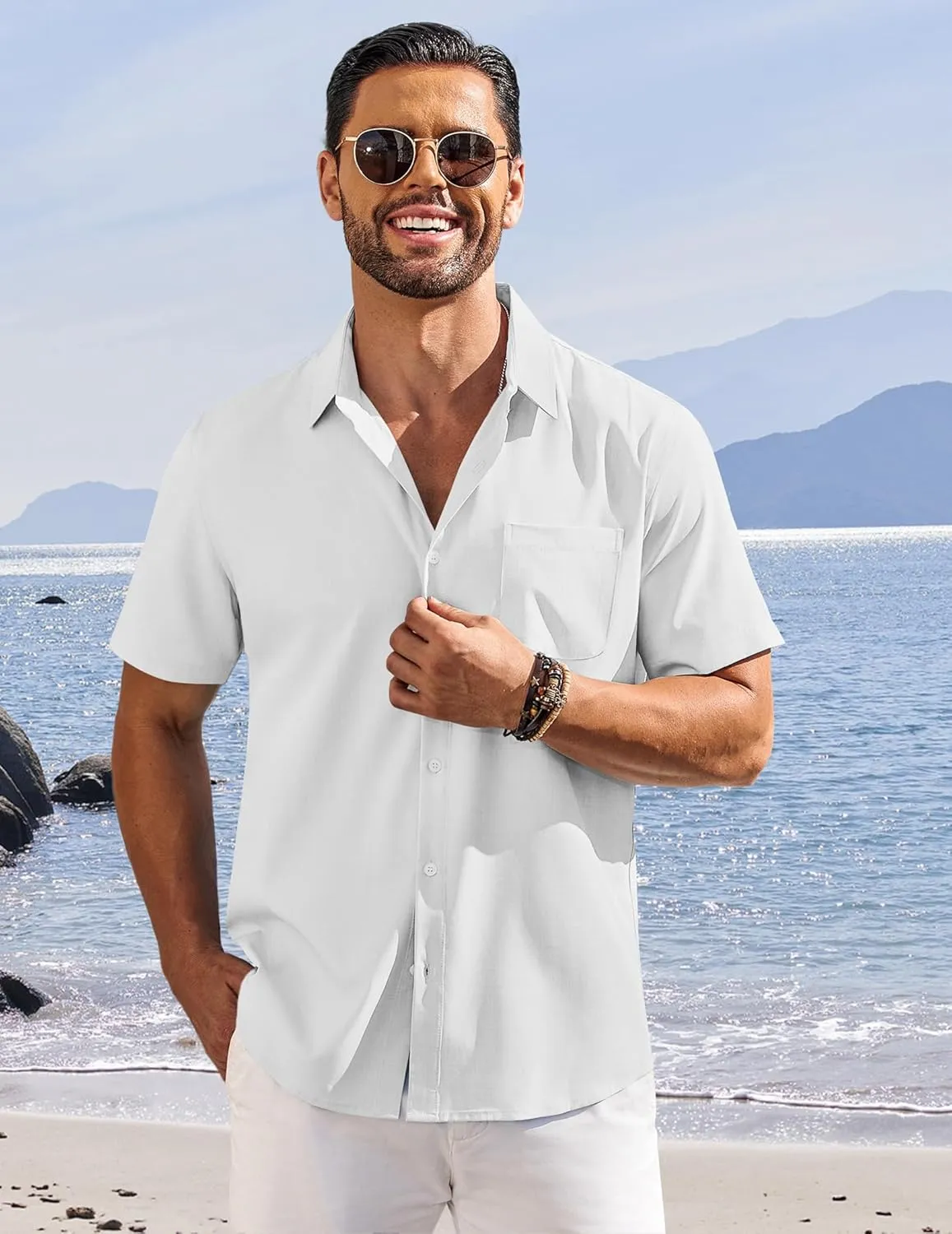 COOFANDY Shirts for Men Short Sleeve Button Down Shirt Casual Summer Beach Shirts
