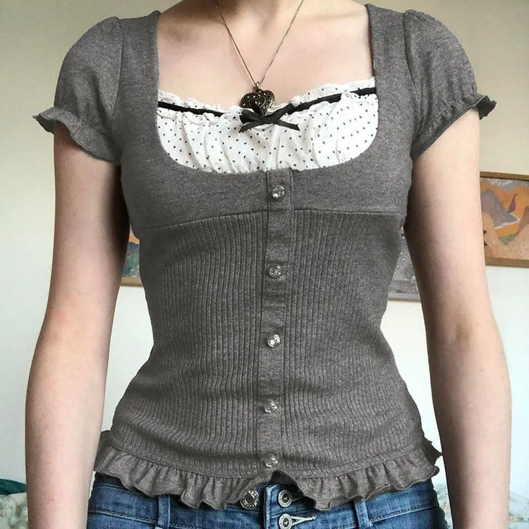 Coquette Aesthetic Rib Top