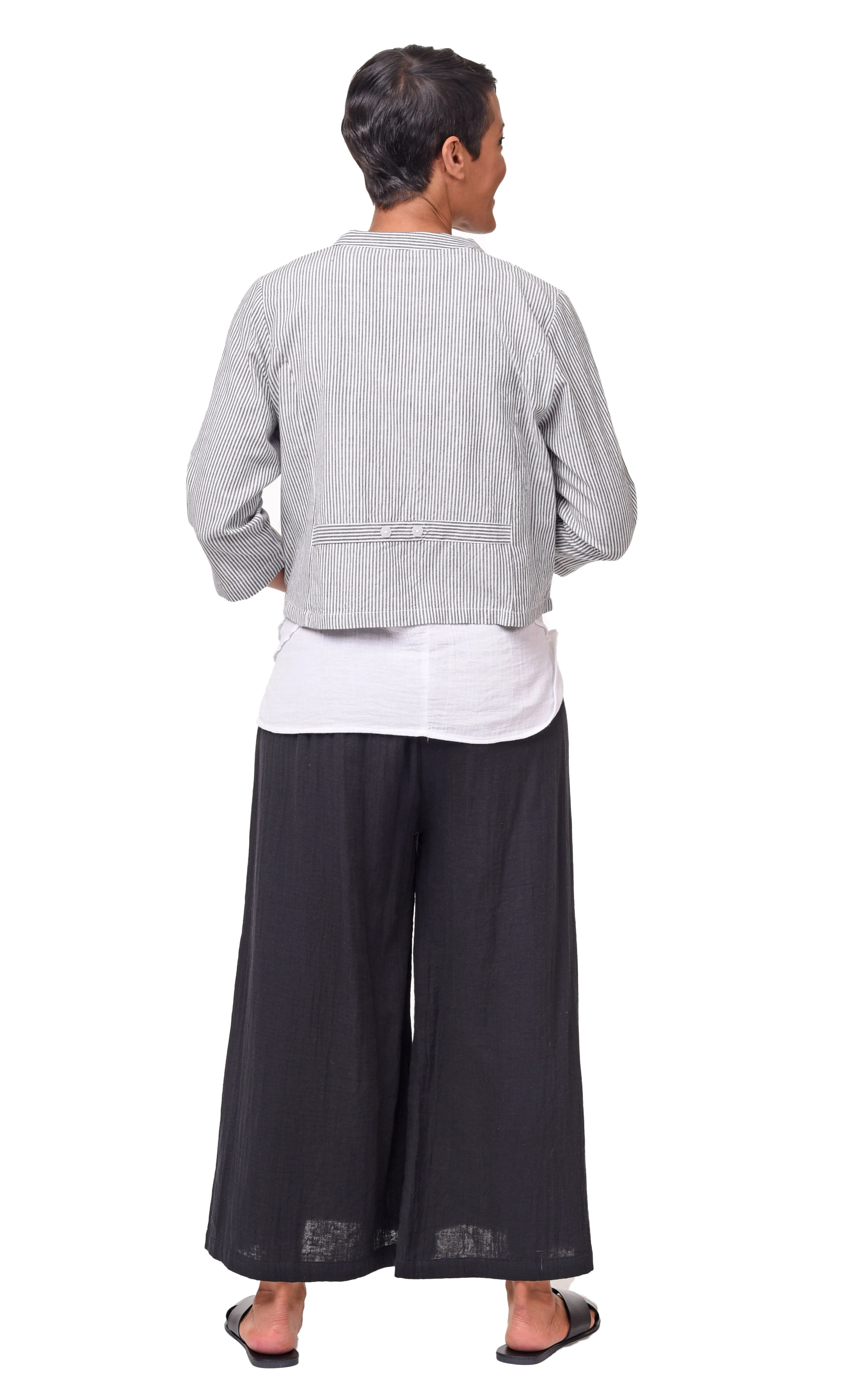 Dakota Womens Cotton Jacket Top in Ticking Stripe