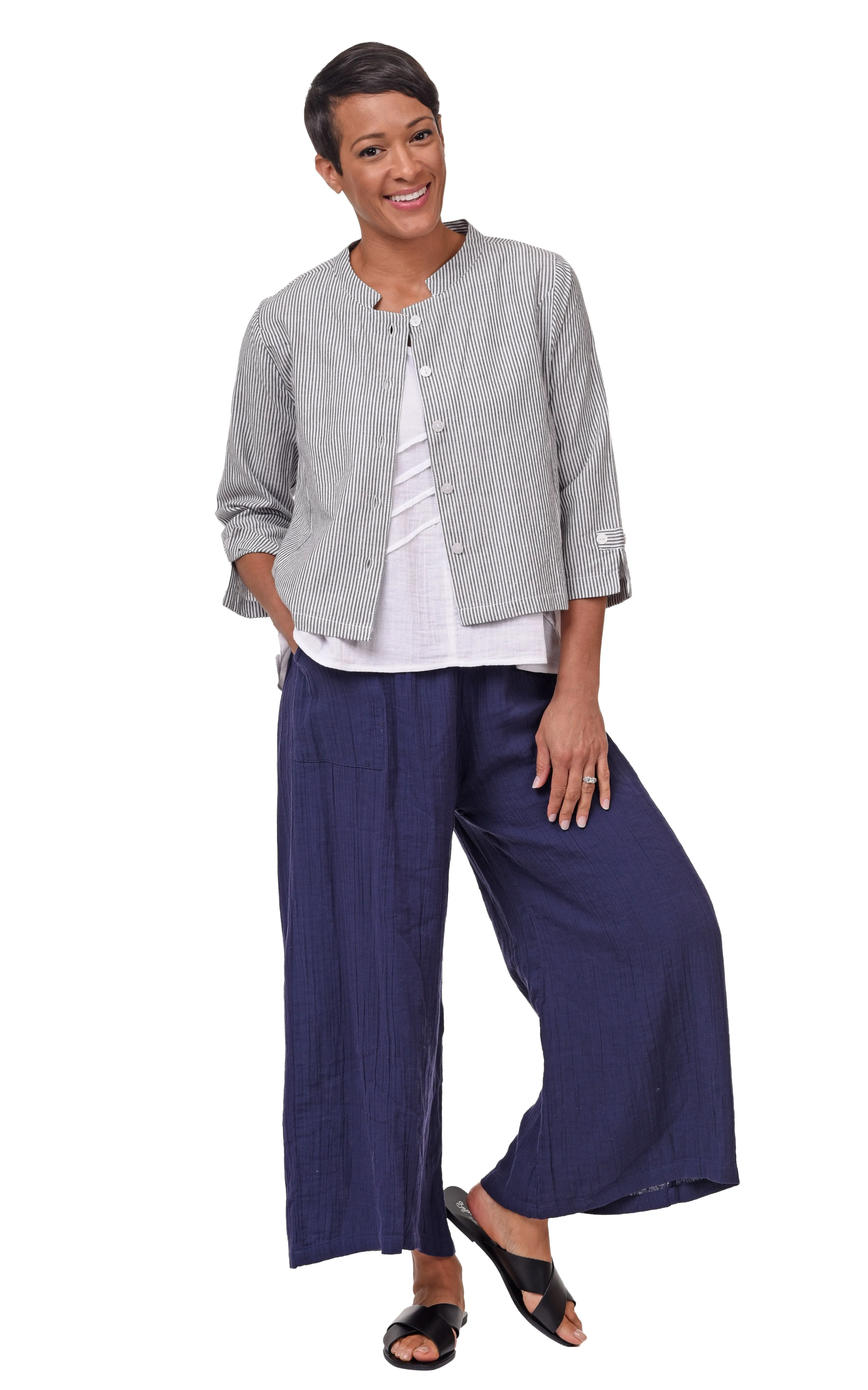 Dakota Womens Cotton Jacket Top in Ticking Stripe