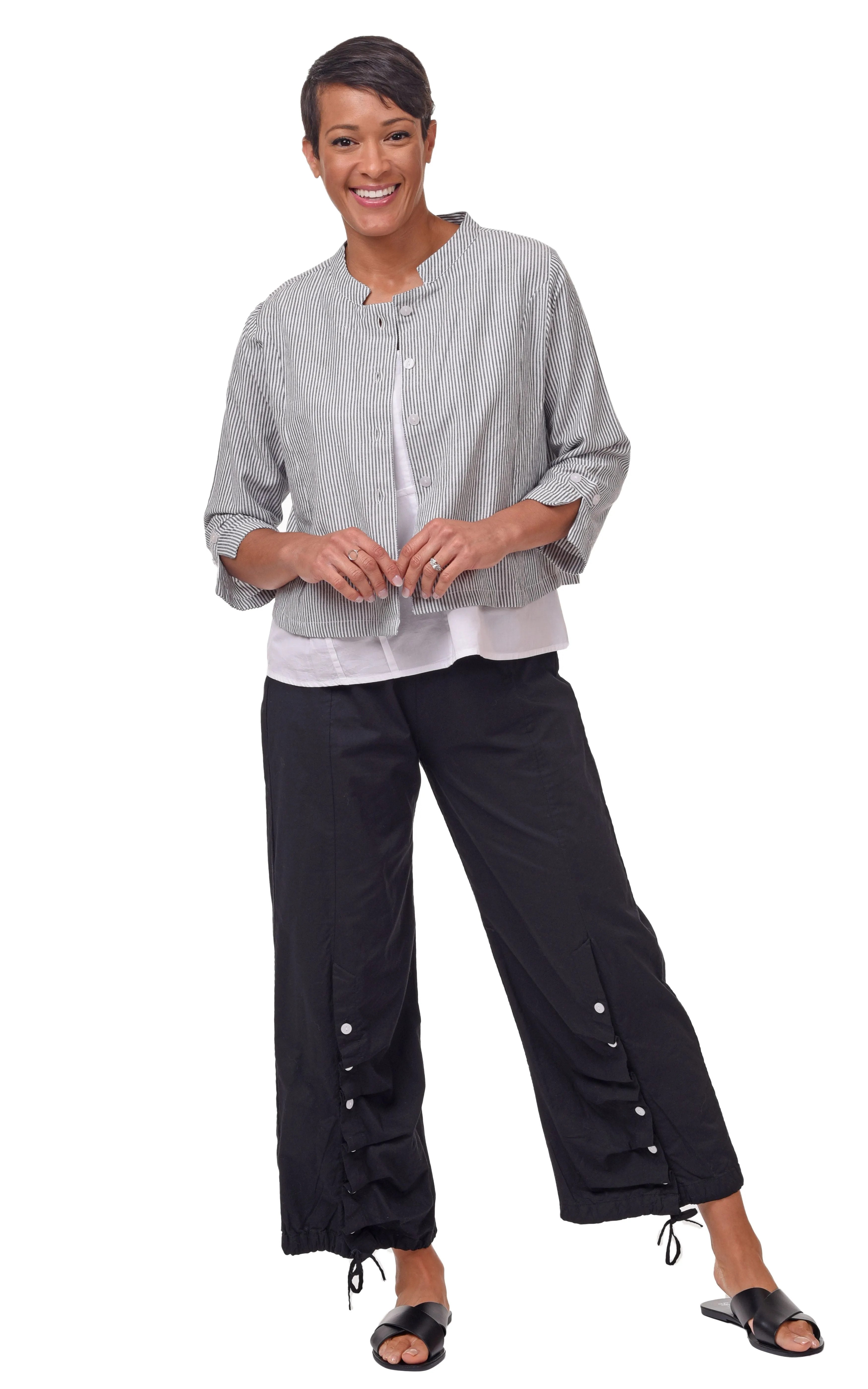 Dakota Womens Cotton Jacket Top in Ticking Stripe