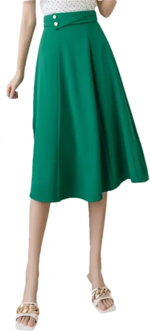 Dbdkejj Women Folds Waist Pleated Skirts Loose Stitching A-Line Skirts Midi Skirts