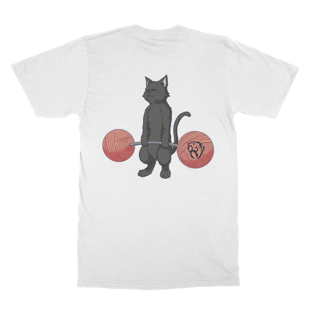 Deadlifting Black Cat (Back Print) T-shirt (UK)