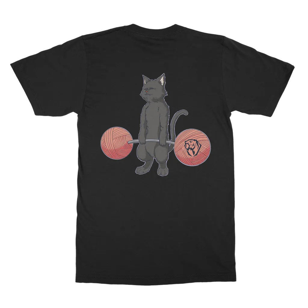 Deadlifting Black Cat (Back Print) T-shirt (UK)