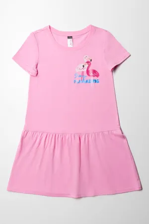 Dropped Waist Tshirt Dress Mid Pink