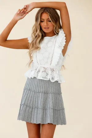 Eleanor Thick Ribbed Knit A-Line Skirt Grey