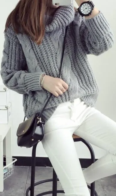 Fashion Turtle Neck Pullover Twist Knitting Sweater