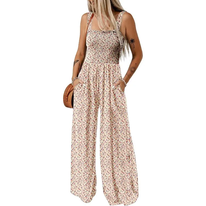 Floral Print Sleeveless Jumpsuit With Pockets