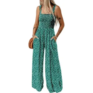 Floral Print Sleeveless Jumpsuit With Pockets