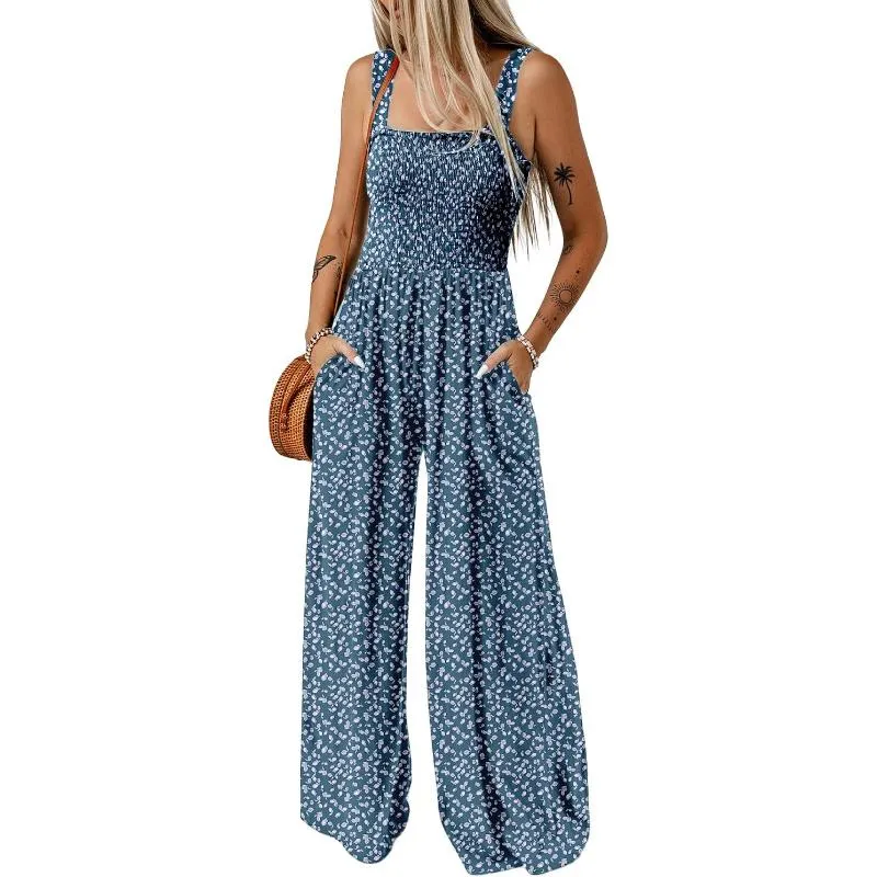Floral Print Sleeveless Jumpsuit With Pockets