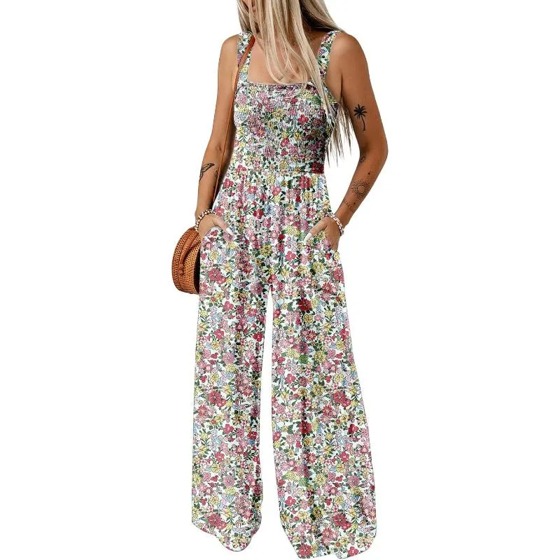 Floral Print Sleeveless Jumpsuit With Pockets